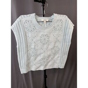 Splendid Light Blue Crochet Knit Sweater Vest Crew Neck Women's Size Small